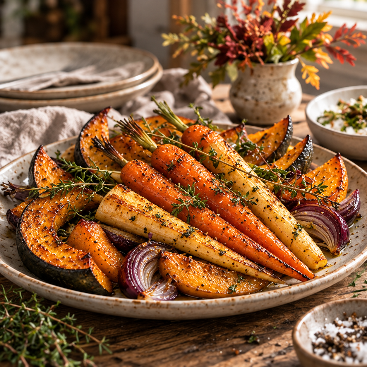 Honey-Roasted Autumn Vegetables with Celtic Sea Salt Honey plated recipe