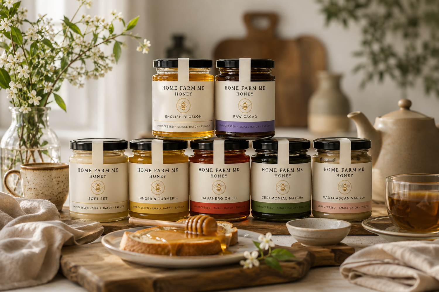 Collection of home farm MK pure english flavoured honey 