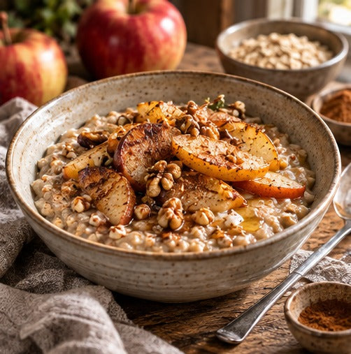 Warm Apple & Cinnamon Honey Porridge plated recipe